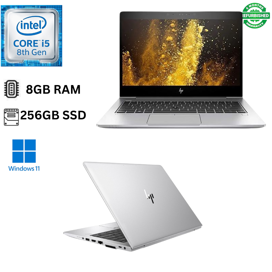 HP EliteBook 830 G6 Core i5 8th Gen 8GB RAM 256GB SSD 13.3 Inch Full HD 1.6GHz up to 3.9GHz Quad Core Processor Windows 11 Pro MS Office 2021 HDMI Webcam, Ultra Slim Refurbished Laptop