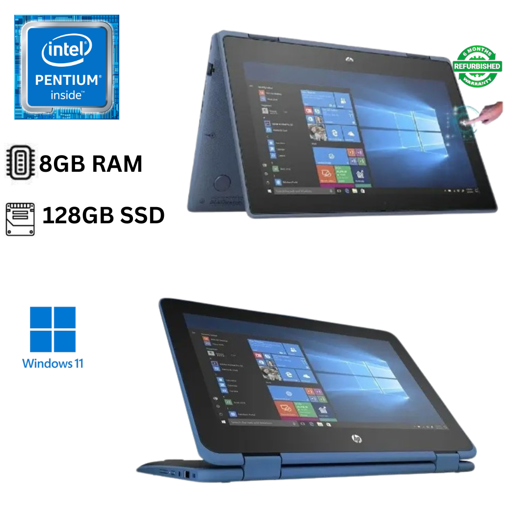 Refurbished HP ProBook X360 11 EE G5 8GB RAM 128GB SSD Intel Pentium Silver 11.6 Inch HD Touchscreen Windows 11 Pro, MS Office Wi Fi HDMI 2 In 1 Convertible Ultra Slim Laptop