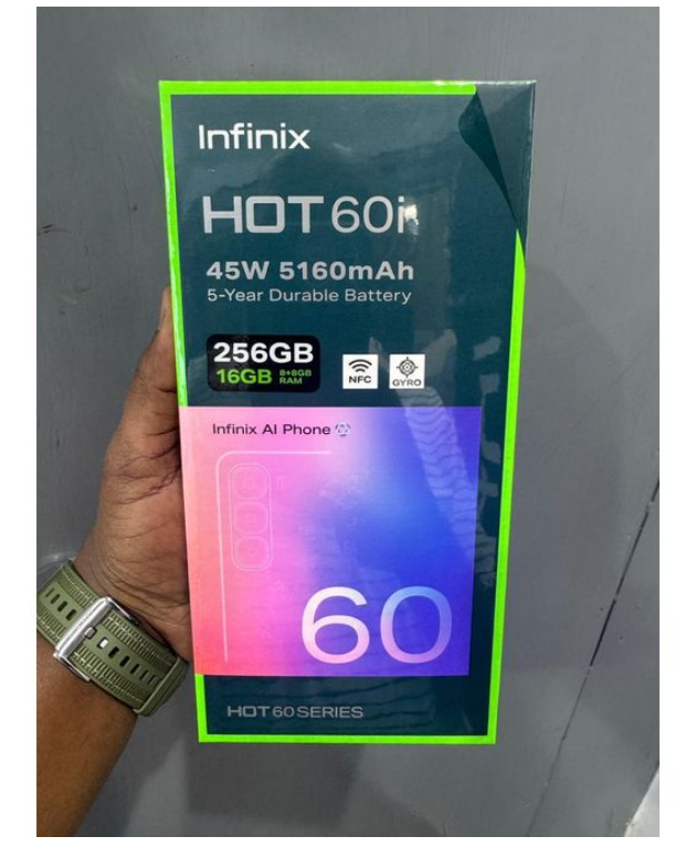 [New Arrival] Infinix Hot 60 i  256+8GB 6.7" IPS LCD 120Hz 50MP Camera 5160mAh Battery 45W Fast Charging Dual SIM IP64 Rated  with side  Fingerprint Unlock AI Smartphone