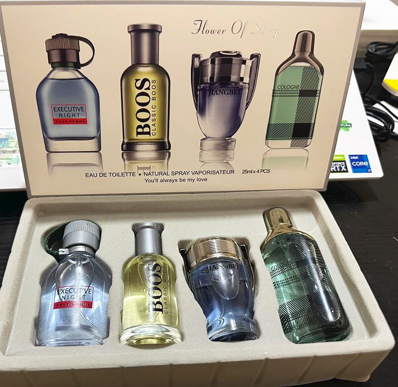 4PCS Men Perfume Set 4 Different Fragrances Silver Charm Mountain Spring Fresh Long Lasting Men's Perfumes Deodorants Dau de Parfum Set Four-piece Men Perfumes Set