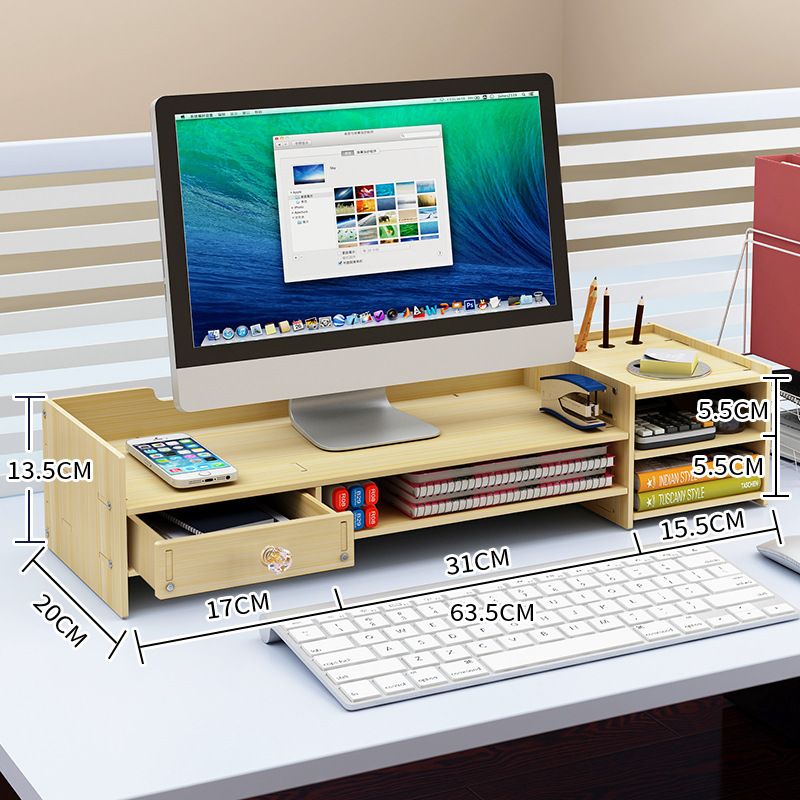 Desktop Computer Bamboo Monitor Stand Riser with Desk Storage Organizer