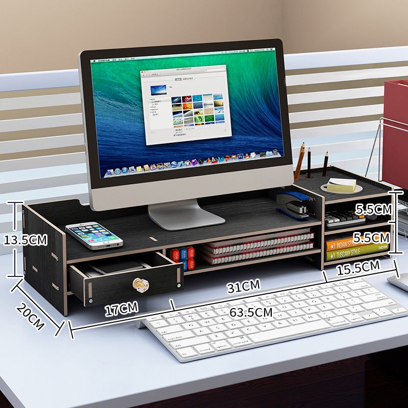 Desktop Computer Bamboo Monitor Stand Riser with Desk Storage Organizer