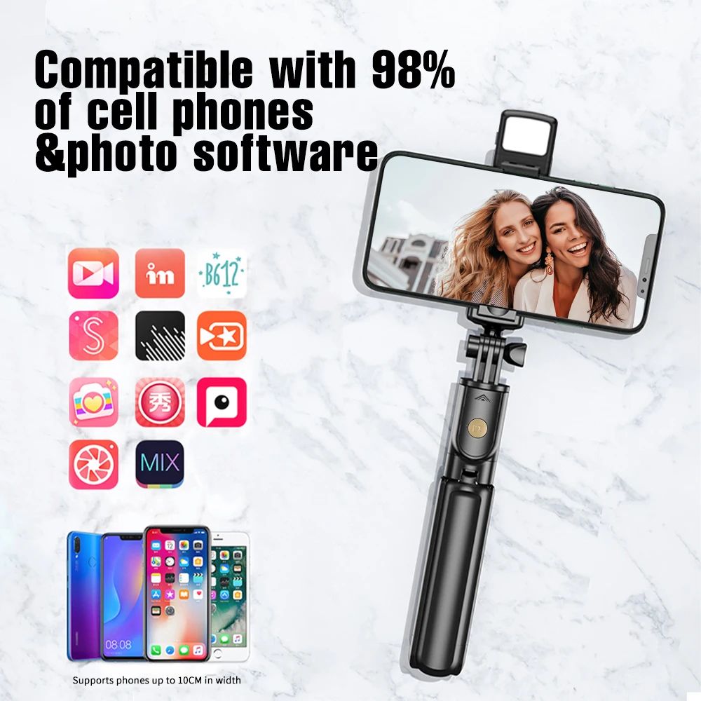 Wireless Bluetooth selfie stick tripod with fill light and remote shutter suitable for outdoor travel and use with iPhone  Samsung  Xiaomi and other mobile phones