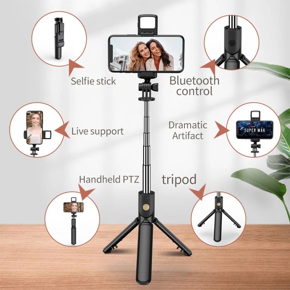 Wireless Bluetooth selfie stick tripod with fill light and remote shutter suitable for outdoor travel and use with iPhone  Samsung  Xiaomi and other mobile phones