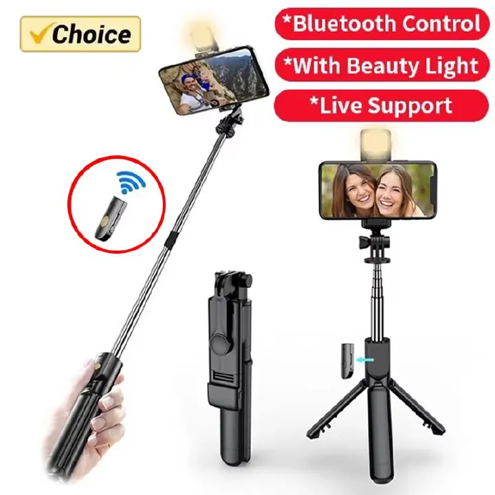 Wireless Bluetooth selfie stick tripod with fill light and remote shutter suitable for outdoor travel and use with iPhone  Samsung  Xiaomi and other mobile phones