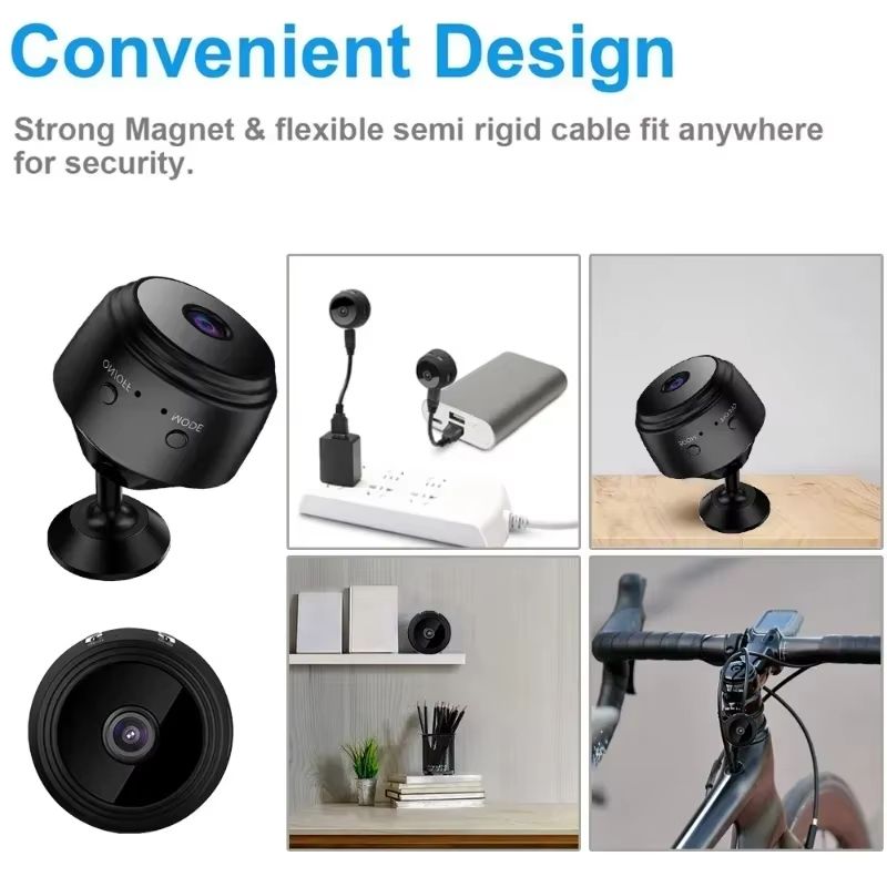 The A9 mini surveillance camera features WiFi  1080P HD resolution  a mini camera sensor  and night vision  making it suitable for network video surveillance  smart homes  and is also ideal for babies