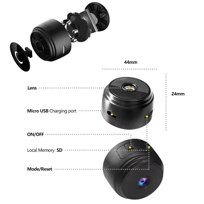 The A9 mini surveillance camera features WiFi  1080P HD resolution  a mini camera sensor  and night vision  making it suitable for network video surveillance  smart homes  and is also ideal for babies