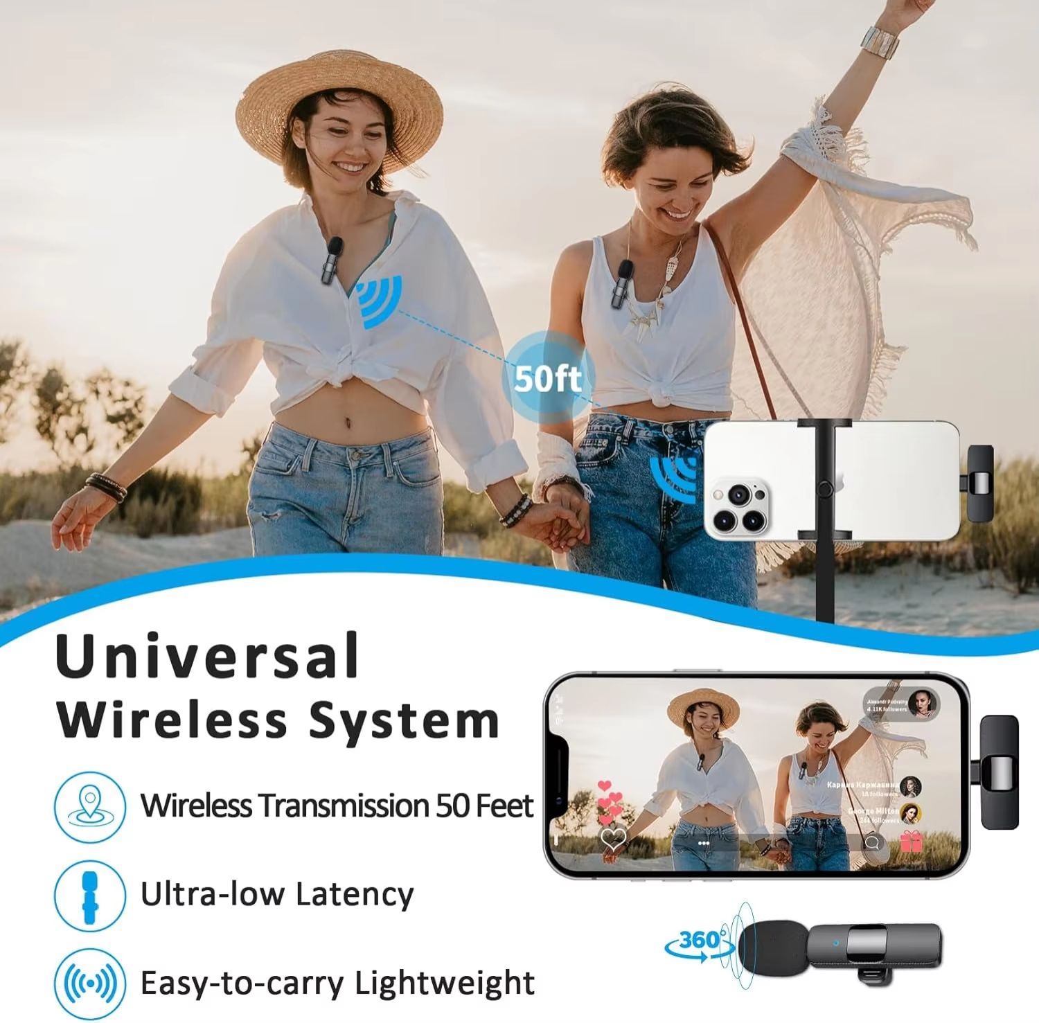 New Wireless Lavalier Microphone Portable Audio Video Recording Mini Microphone for iPhone Android PC Camera Live Gaming Phone