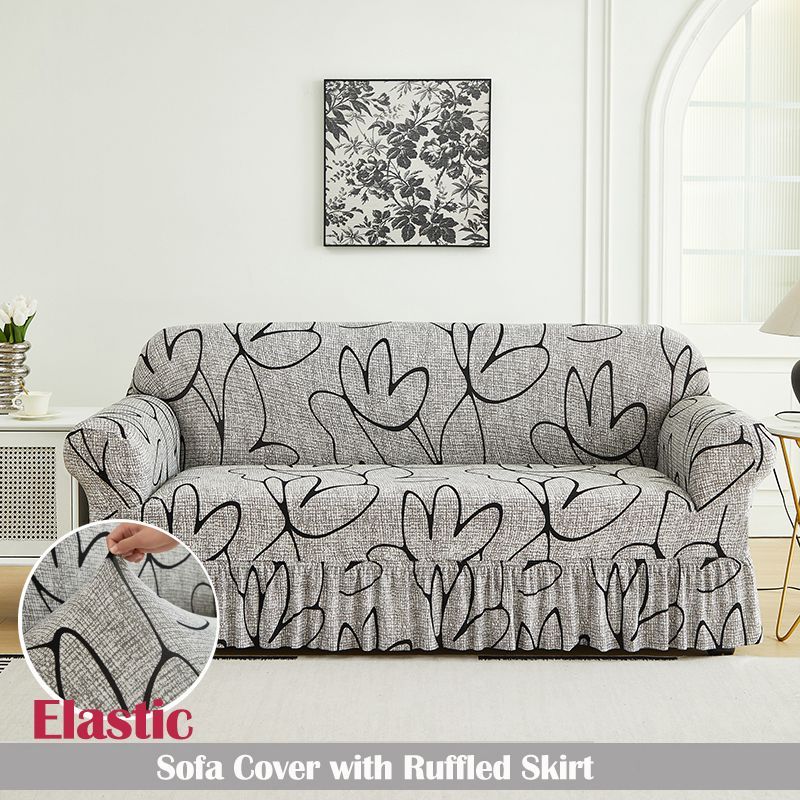 1pc Gray Sofa Covers With Skirt for Living Room Stretch Slipcover Armchair Couch Cover Corner Furniture Protector