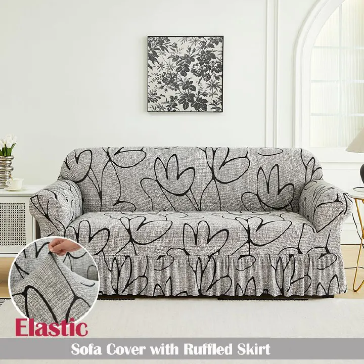 1pc Gray Sofa Covers With Skirt for Living Room Stretch Slipcover Armchair Couch Cover Corner Furniture Protector