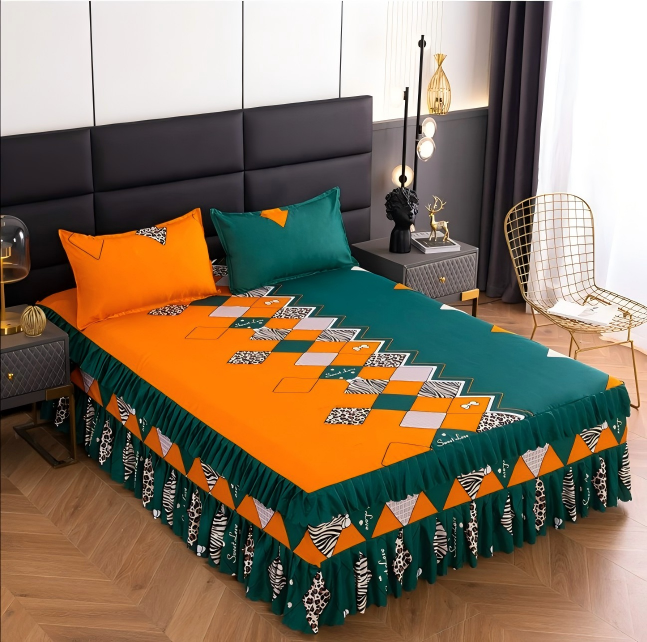 3pcs Bed Skirt Set(1 bed sheet 2 pillowcases) Style Bed Sets Ruffle Skin-friendly All Seasons Universal Non-slip Bed Sheets