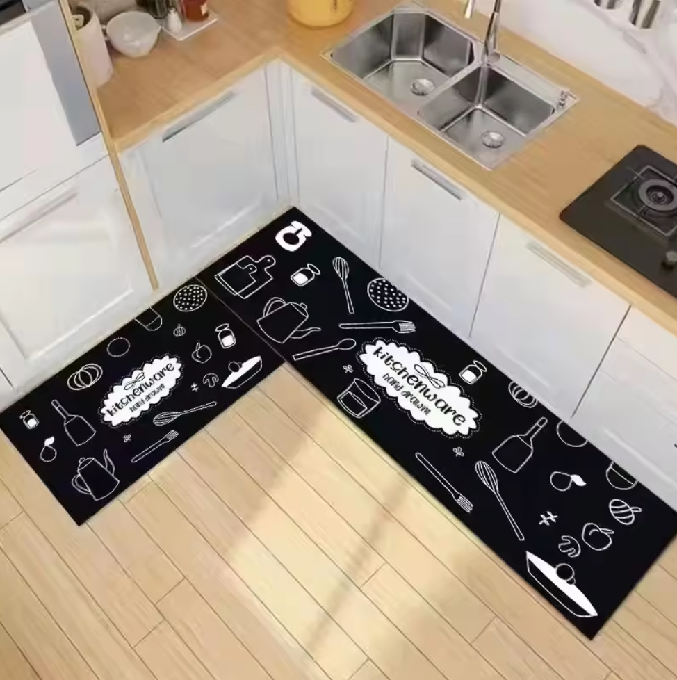 2PCS Black White Kitchenware Kitchen Rules Bakery Non Slip Absorbent Washable Kitchen Rugs Anti Fatigue Kitchen Mats Rugs Sets Floor Mats, Home Indoor Runner Carpet