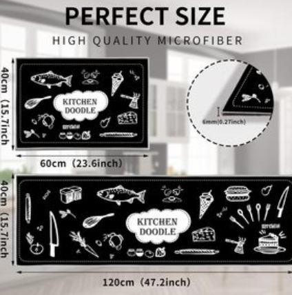 2PCS Black White Kitchenware Kitchen Rules Bakery Non Slip Absorbent Washable Kitchen Rugs Anti Fatigue Kitchen Mats Rugs Sets Floor Mats, Home Indoor Runner Carpet
