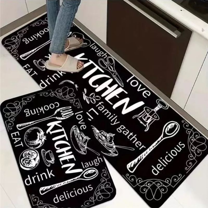 2pcs Anti Fatigue Kitchen Rug Set Floor Carpet Long Strip Door Mat Anti-slip Absorbent Oil Absorption Household Rug for Sink,Laundry Room