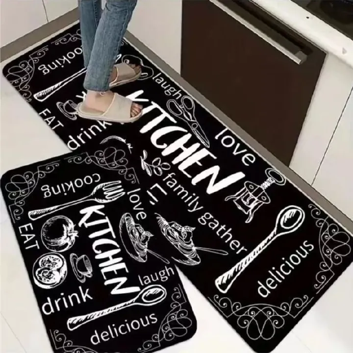 2pcs Anti Fatigue Kitchen Rug Set Floor Carpet Long Strip Door Mat Anti-slip Absorbent Oil Absorption Household Rug for Sink,Laundry Room