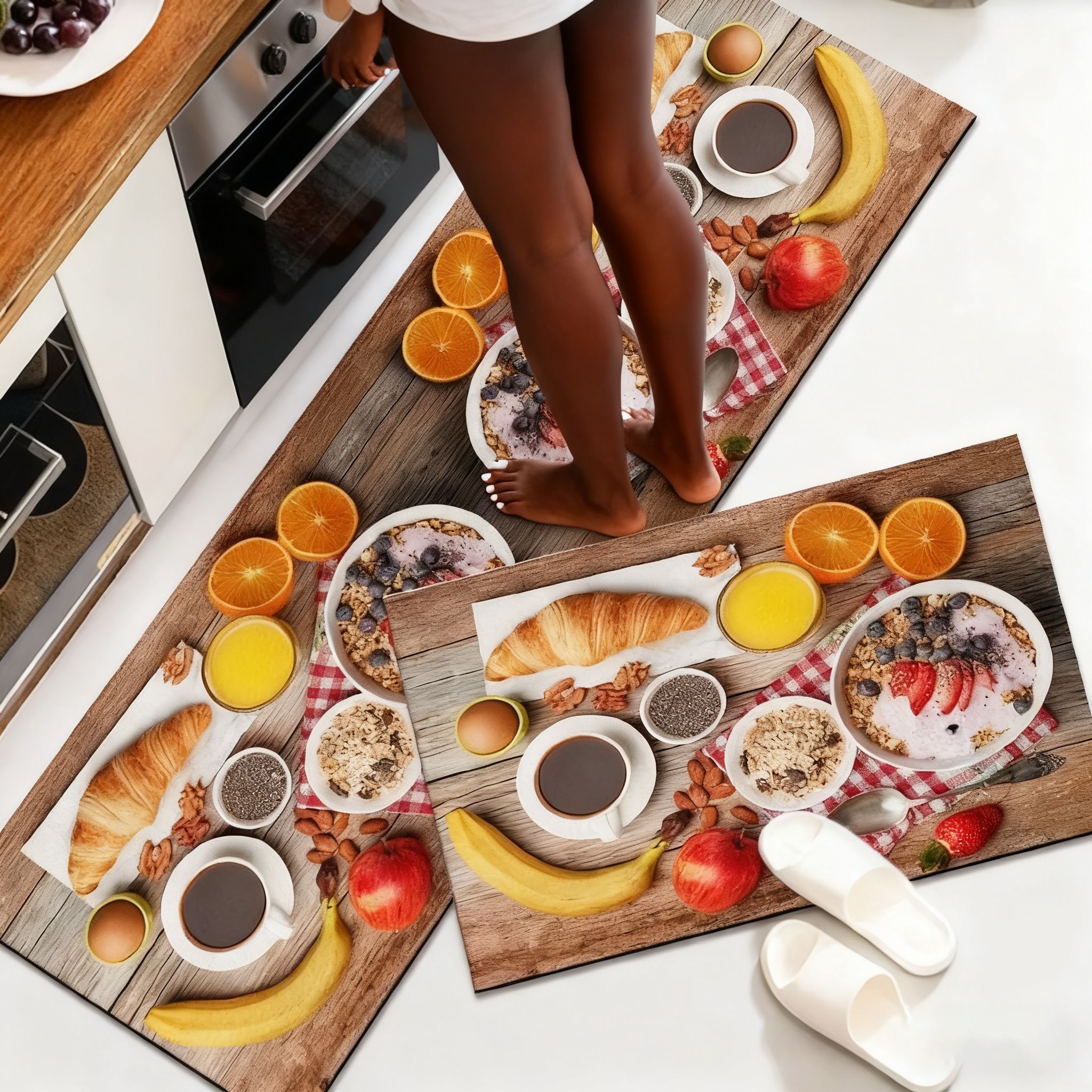 2PCS Non-Slip Kitchen Rug Set with Rubber Backing Water Absorbent, Oil & Stain Resistant Floor Mats Featuring Condiment Designs for Home Decor