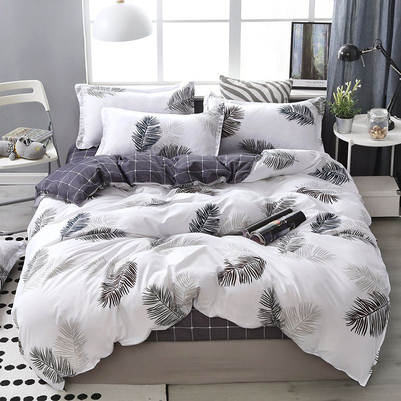 3/4pcs Set Feather Pattern Washed Cotton Duvet Cover Set (NO Duvet&Pillow) Soft Comfortable Bedding Covers Set