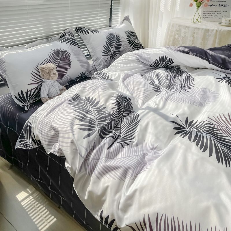 3/4pcs Set Feather Pattern Washed Cotton Duvet Cover Set (NO Duvet&Pillow) Soft Comfortable Bedding Covers Set