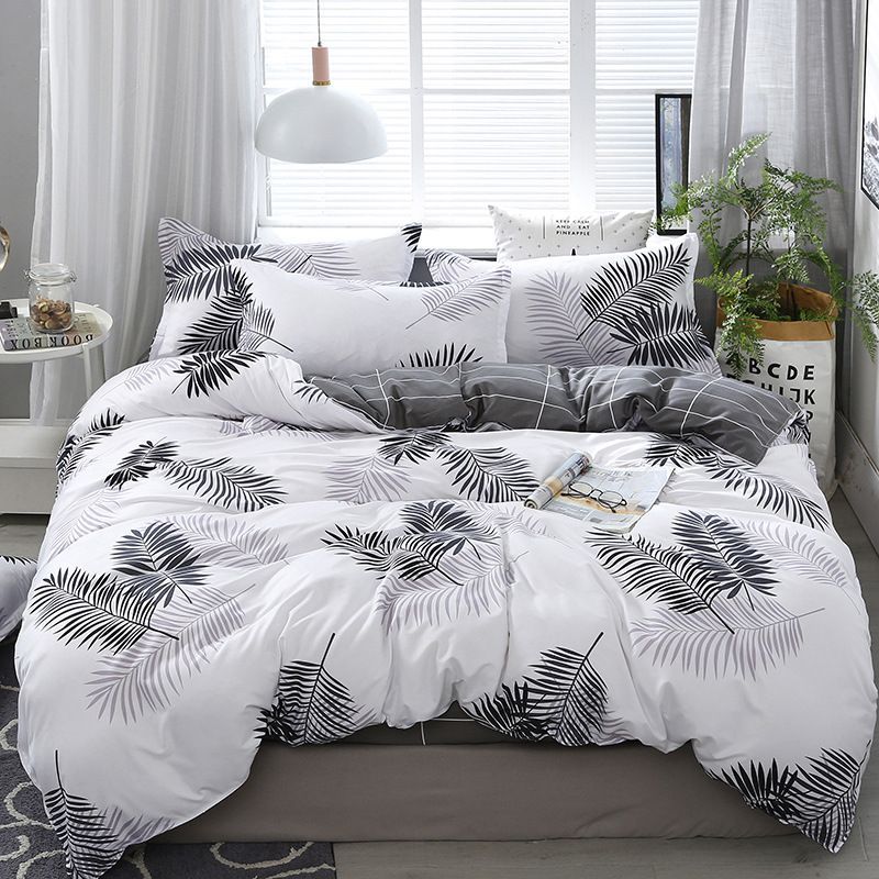 3/4pcs Set Feather Pattern Washed Cotton Duvet Cover Set (NO Duvet&Pillow) Soft Comfortable Bedding Covers Set