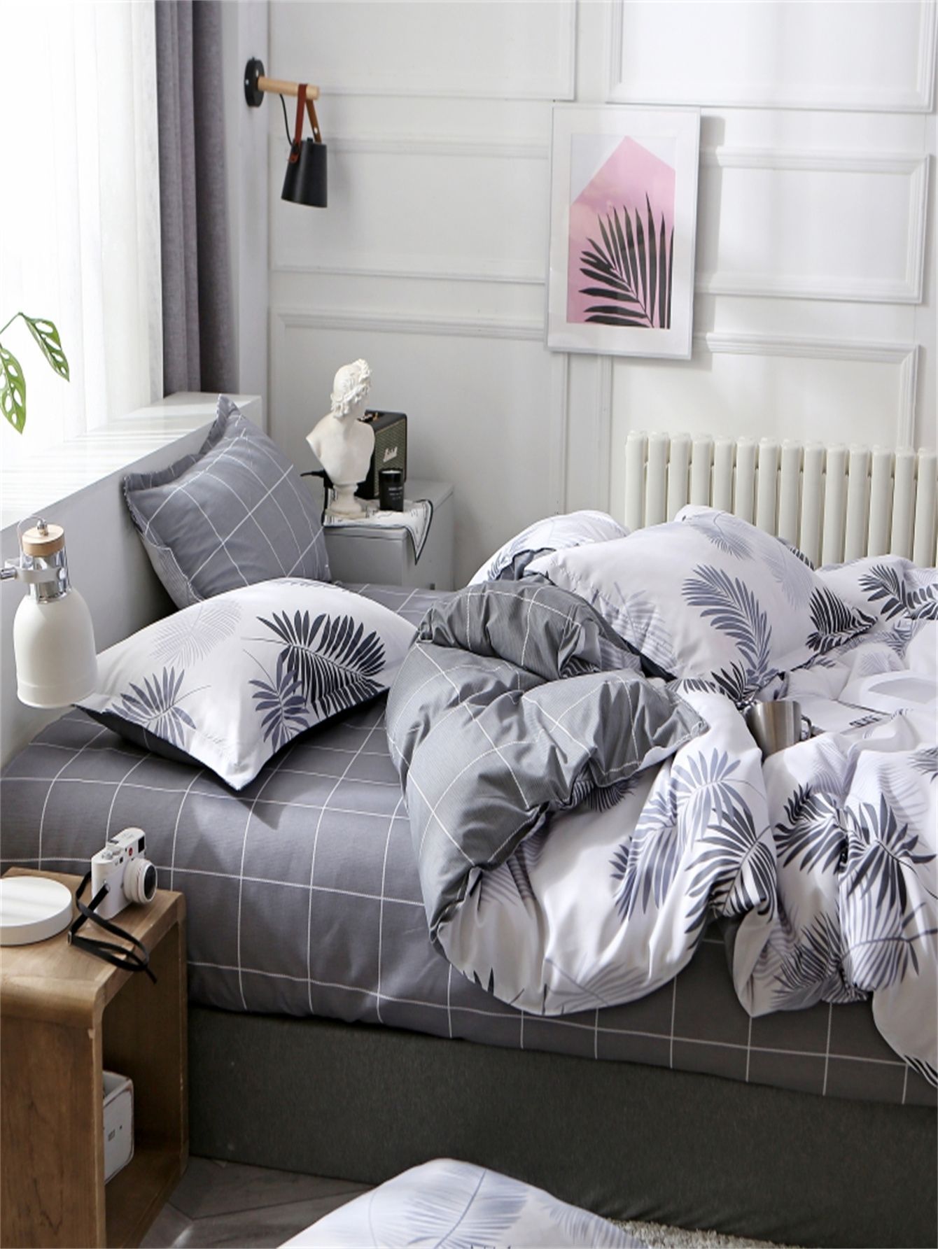 3/4pcs Set Feather Pattern Washed Cotton Duvet Cover Set (NO Duvet&Pillow) Soft Comfortable Bedding Covers Set