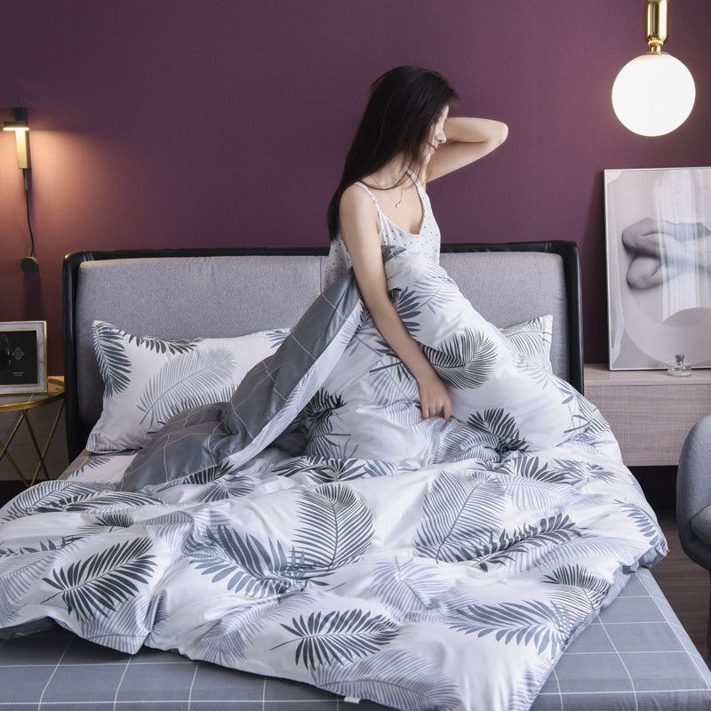 3/4pcs Set Feather Pattern Washed Cotton Duvet Cover Set (NO Duvet&Pillow) Soft Comfortable Bedding Covers Set