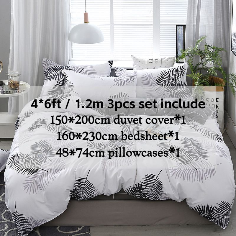 3/4pcs Set Feather Pattern Washed Cotton Duvet Cover Set (NO Duvet&Pillow) Soft Comfortable Bedding Covers Set