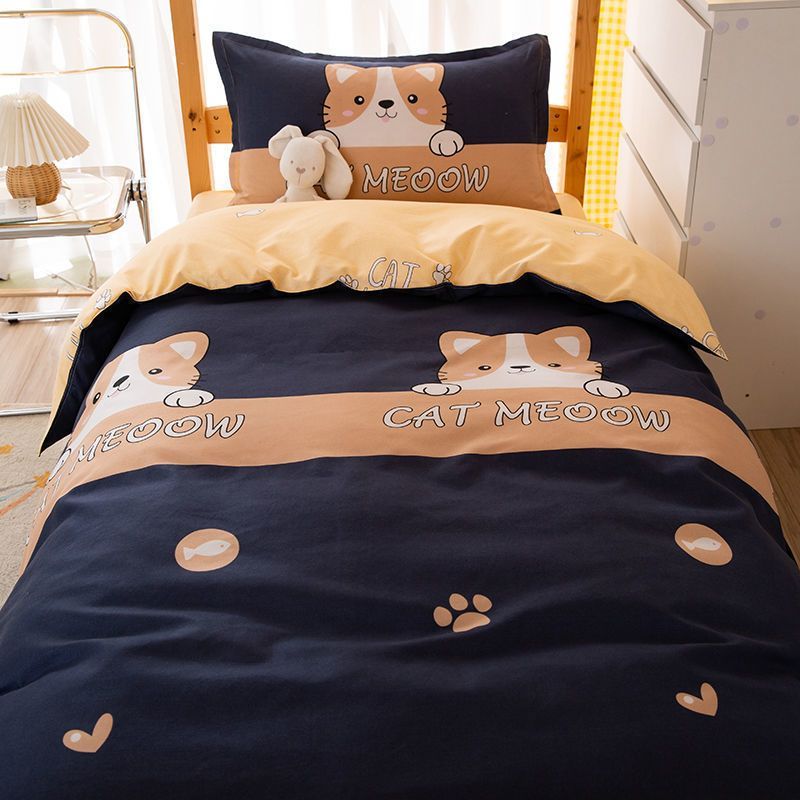 3/4pcs Set Cute Cat Minimal Style Washed Cotton Duvet Cover Set (NO Duvet&Pillow) Quilt Covers Bed Sets Skin-friendly Comforter Covers Set