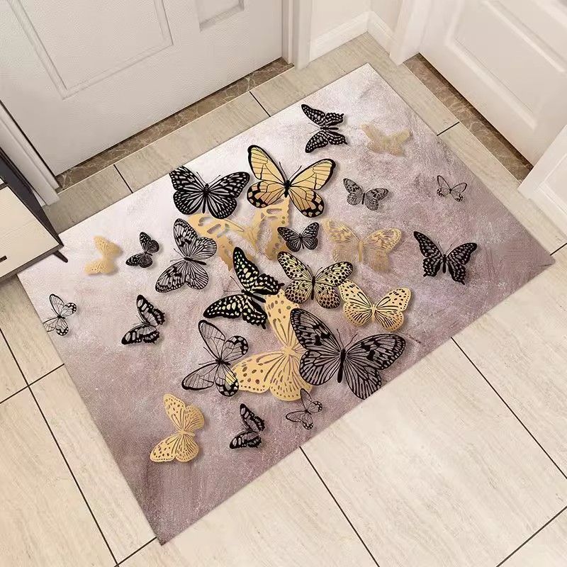 2PCS 3D Butterfly Non-Slip Anti Fatigue Kitchen Mat Set Water Absorbent Oil Stain Resistant Rubber Backing Floor Mats for Floor Sink, Laundry, Desk