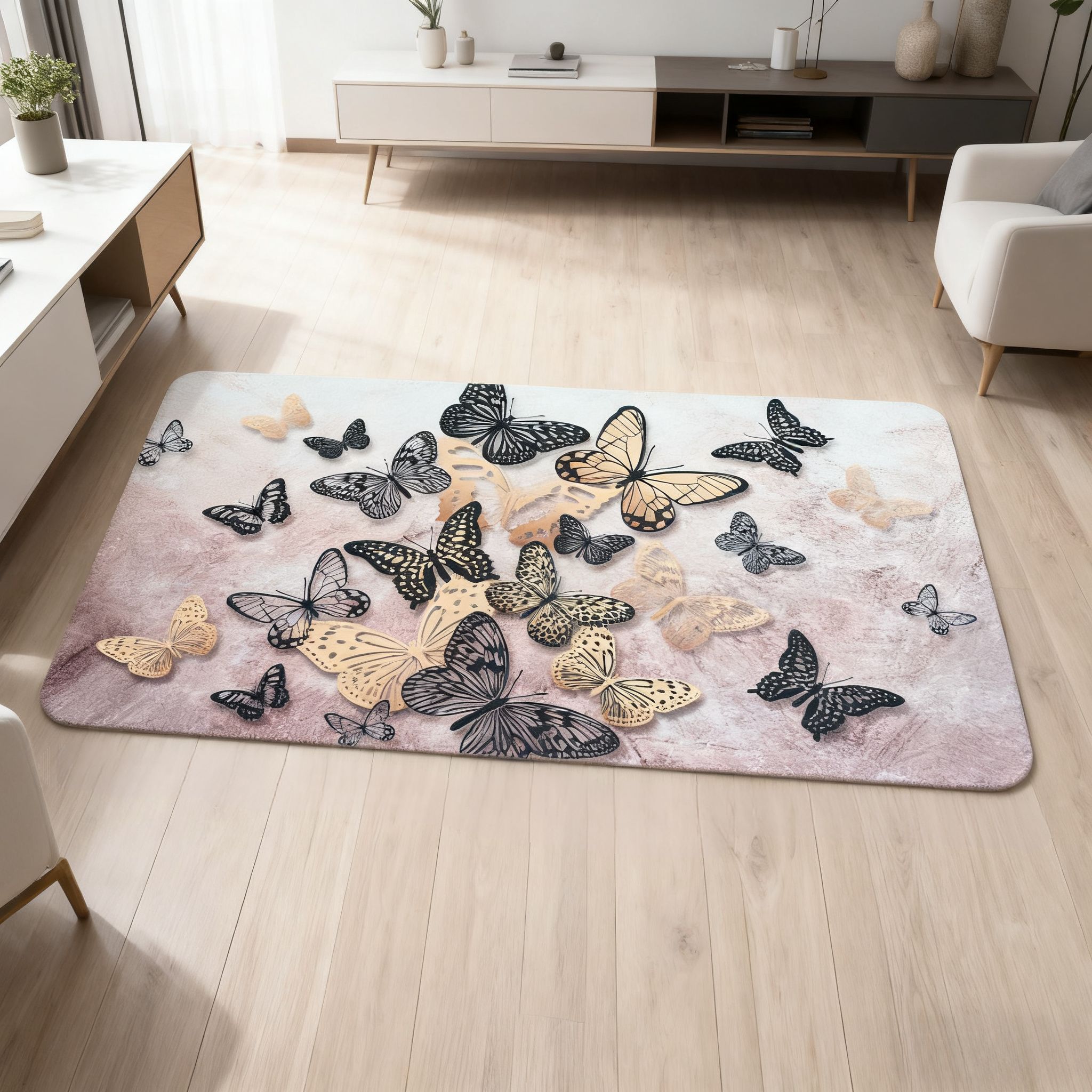 2PCS 3D Butterfly Non-Slip Anti Fatigue Kitchen Mat Set Water Absorbent Oil Stain Resistant Rubber Backing Floor Mats for Floor Sink, Laundry, Desk