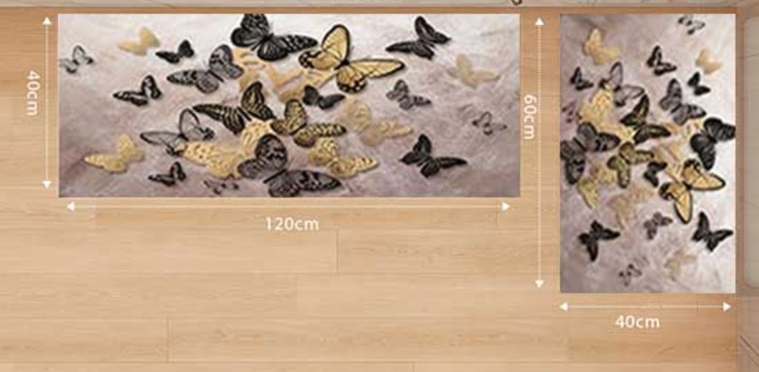 2PCS 3D Butterfly Non-Slip Anti Fatigue Kitchen Mat Set Water Absorbent Oil Stain Resistant Rubber Backing Floor Mats for Floor Sink, Laundry, Desk