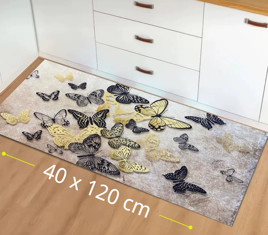 2PCS 3D Butterfly Non-Slip Anti Fatigue Kitchen Mat Set Water Absorbent Oil Stain Resistant Rubber Backing Floor Mats for Floor Sink, Laundry, Desk