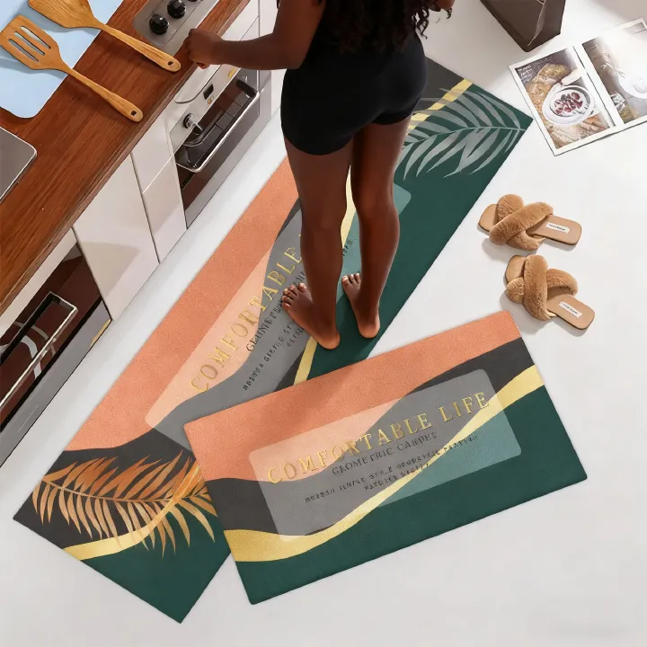 2-Piece Rug Set Non-Slip Kitchen  - Simple Line Design Water Absorbent, Oil & Stain Resistant Rubber Backing Floor Mats for Home Decor