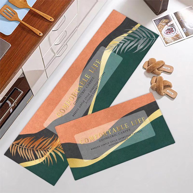 2-Piece Rug Set Non-Slip Kitchen  - Simple Line Design Water Absorbent, Oil & Stain Resistant Rubber Backing Floor Mats for Home Decor