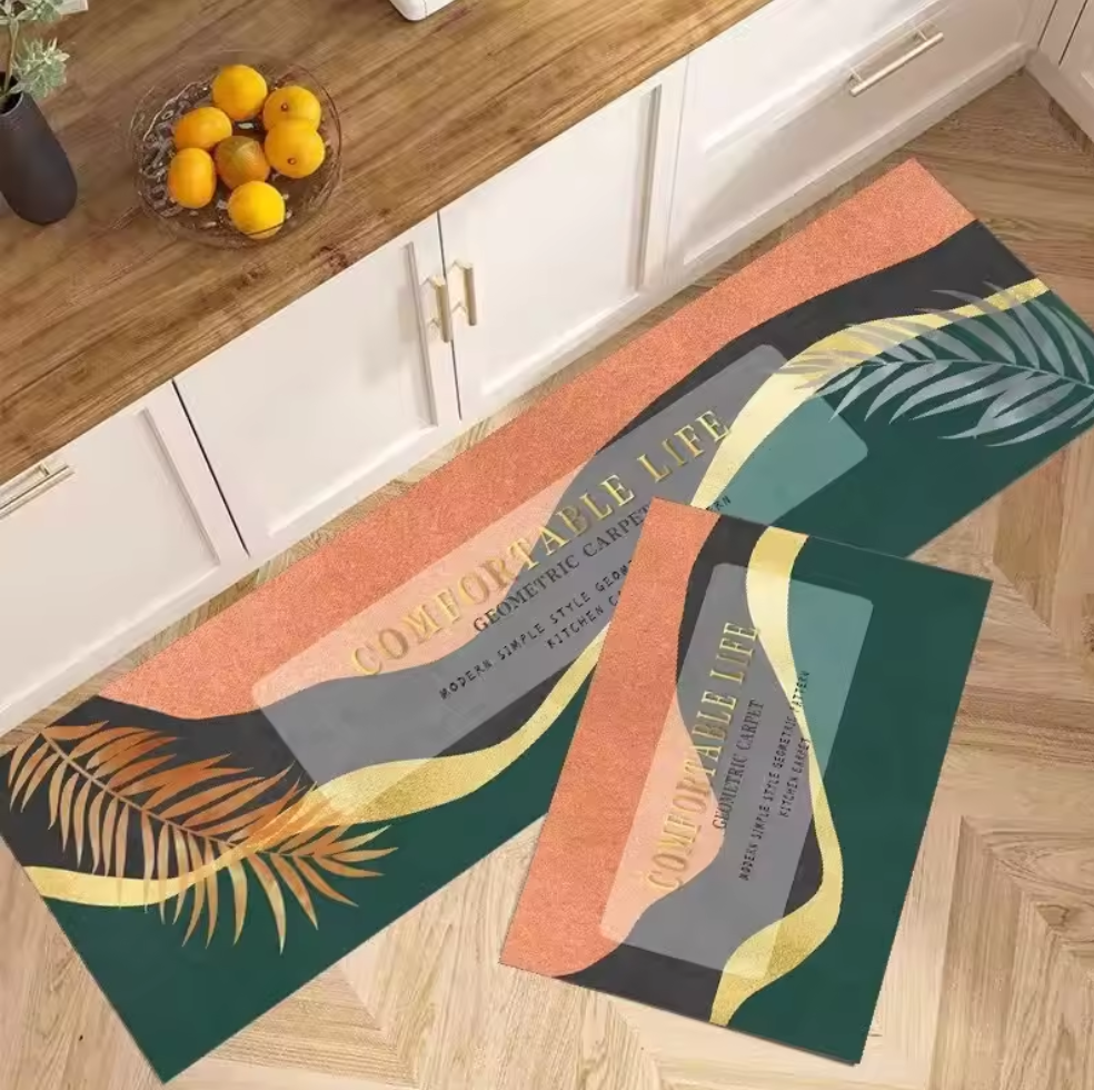 2-Piece Rug Set Non-Slip Kitchen  - Simple Line Design Water Absorbent, Oil & Stain Resistant Rubber Backing Floor Mats for Home Decor