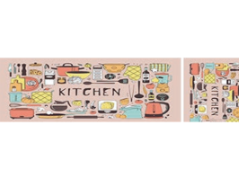 2PCS Pink Non-Slip Kitchen Rug Set with Rubber Backing Doodle Cartoon Kitchen Tools Design Floor Mat for Home Decor, Bathroom, Living Room - Easy Clean Carpet