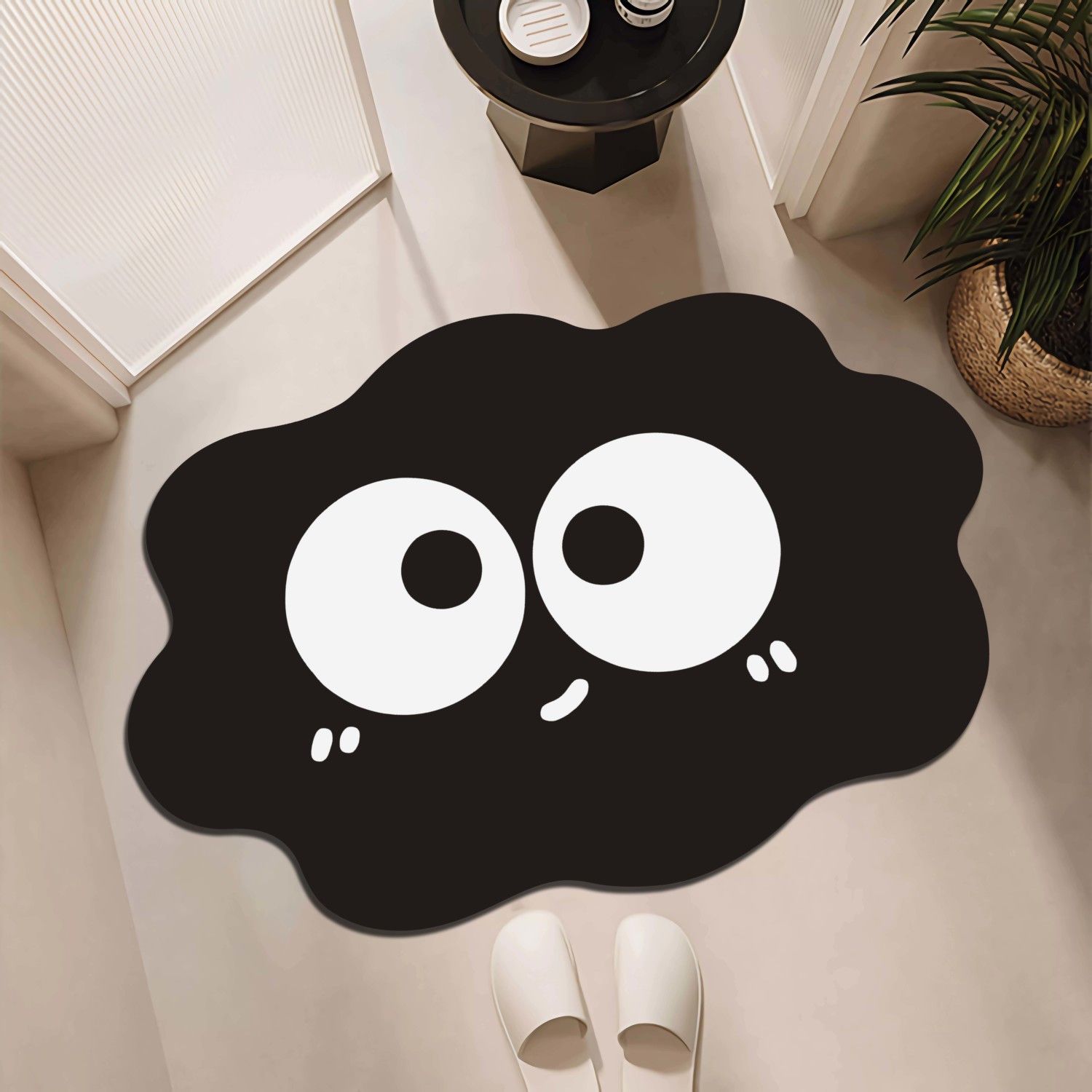 1pc Black Cartoon Bathroom Non-slip Diatom Mud Super Absorbent Bath Mat Quick-drying Easy to Clean Kitchen Rugs Shower Rugs Carpets