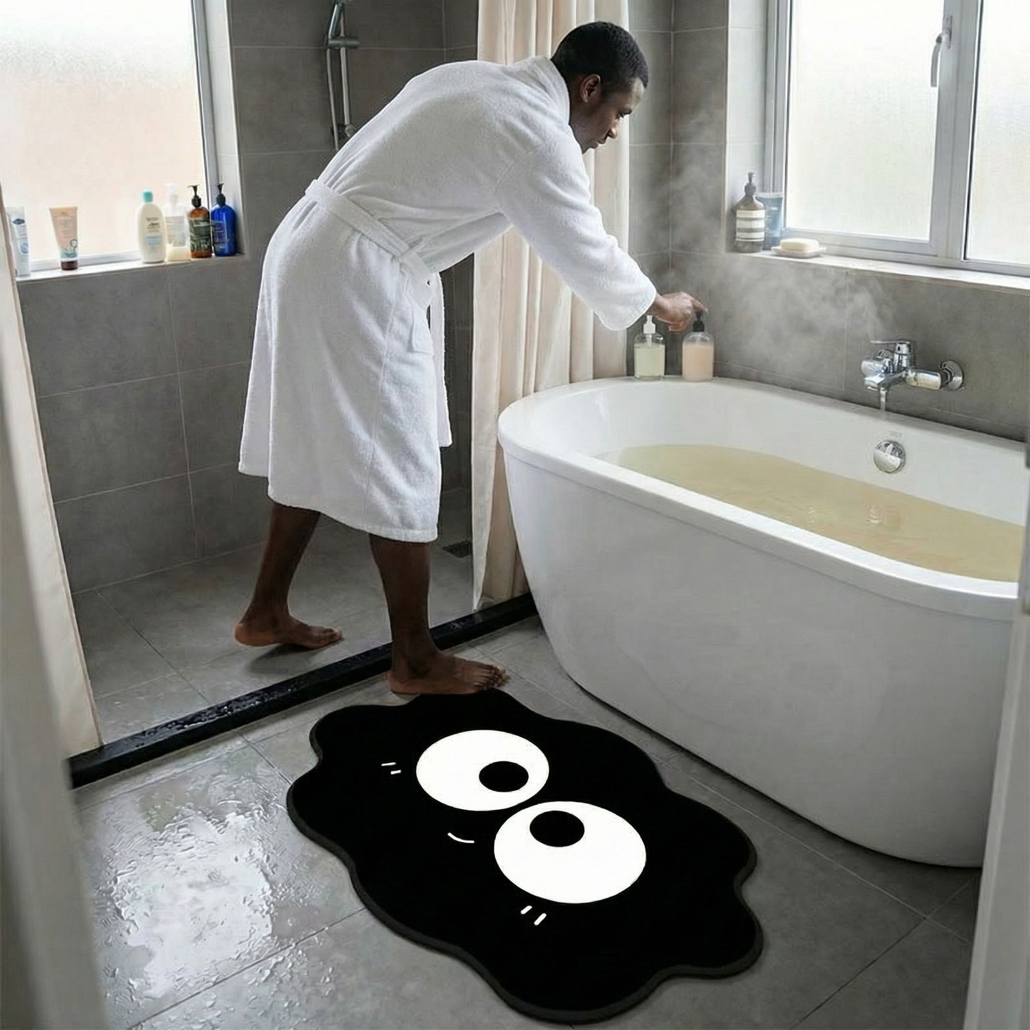 1pc Black Cartoon Bathroom Non-slip Diatom Mud Super Absorbent Bath Mat Quick-drying Easy to Clean Kitchen Rugs Shower Rugs Carpets