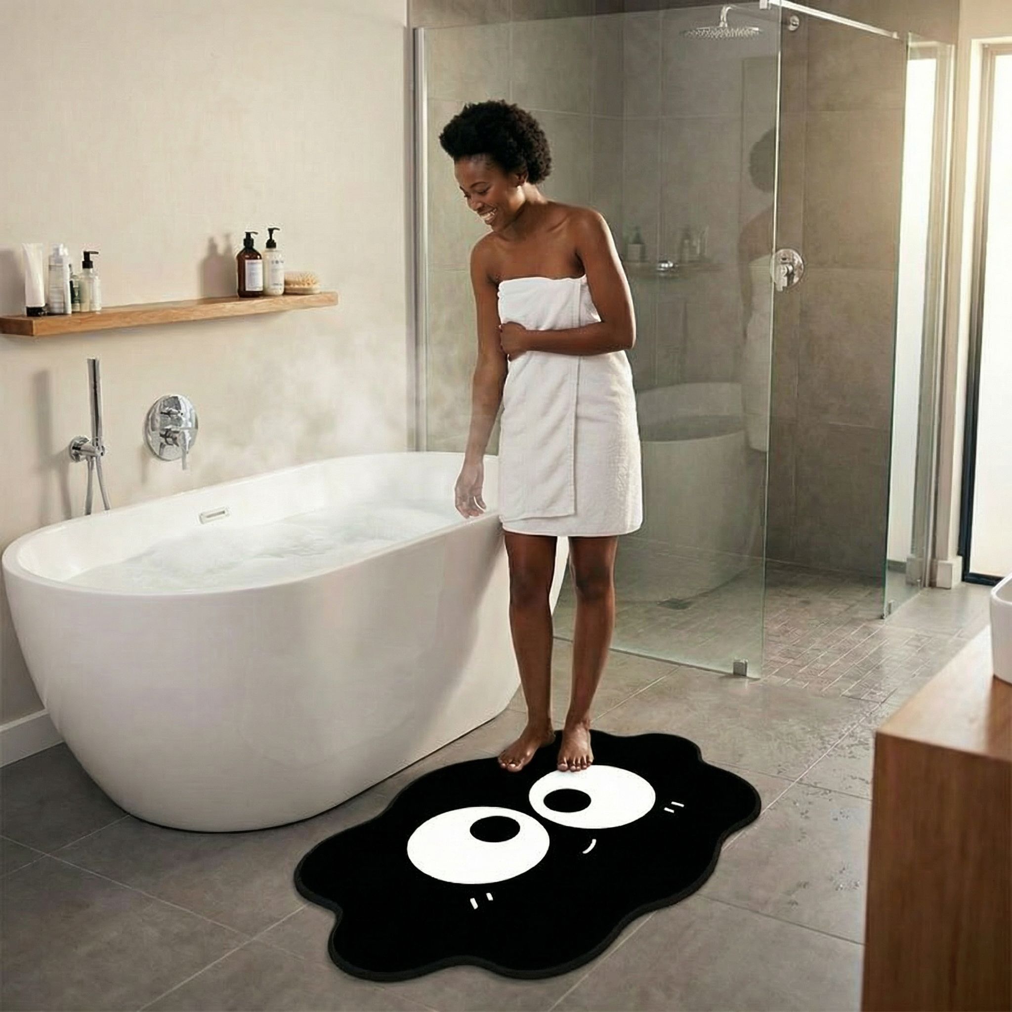 1pc Black Cartoon Bathroom Non-slip Diatom Mud Super Absorbent Bath Mat Quick-drying Easy to Clean Kitchen Rugs Shower Rugs Carpets