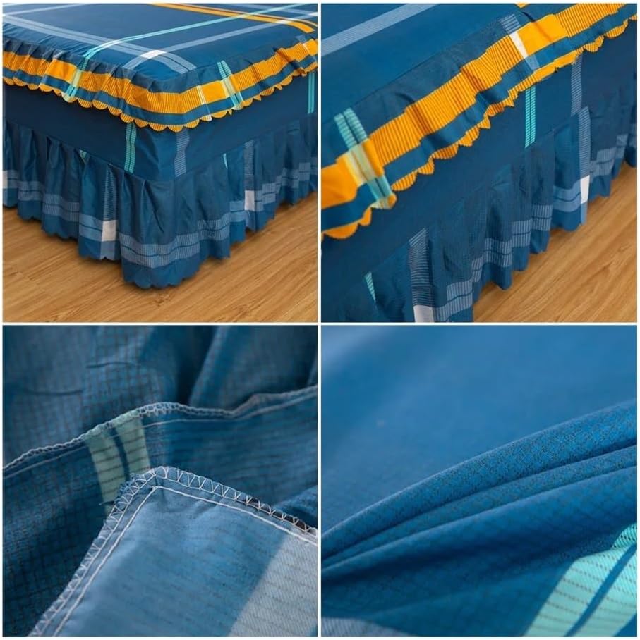 3pcs Elegant Plaid Bed Sheet Sets (1 bed sheet + 2 pillow cases) Triple Ruffle Bedspread Bed Skirt Skin-friendly Bedding Set