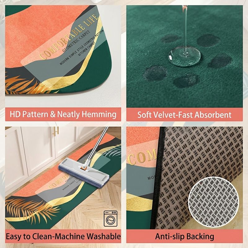 2-Piece Rug Set Non-Slip Kitchen  - Simple Line Design Water Absorbent, Oil & Stain Resistant Rubber Backing Floor Mats for Home Decor