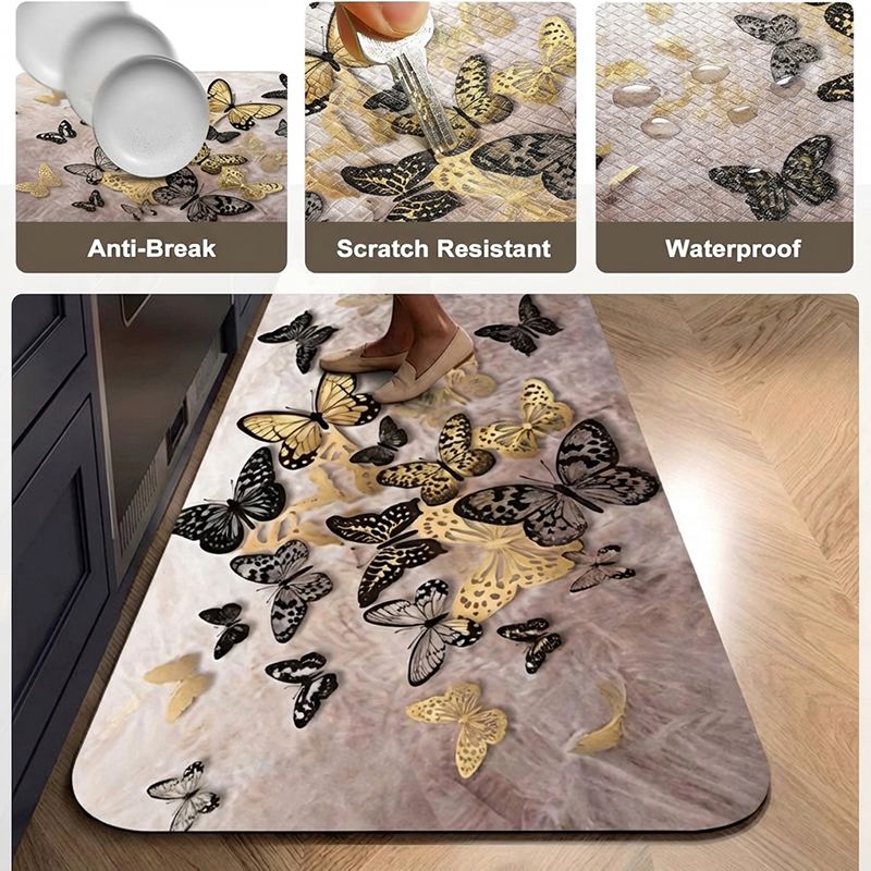 2PCS 3D Butterfly Non-Slip Anti Fatigue Kitchen Mat Set Water Absorbent Oil Stain Resistant Rubber Backing Floor Mats for Floor Sink, Laundry, Desk