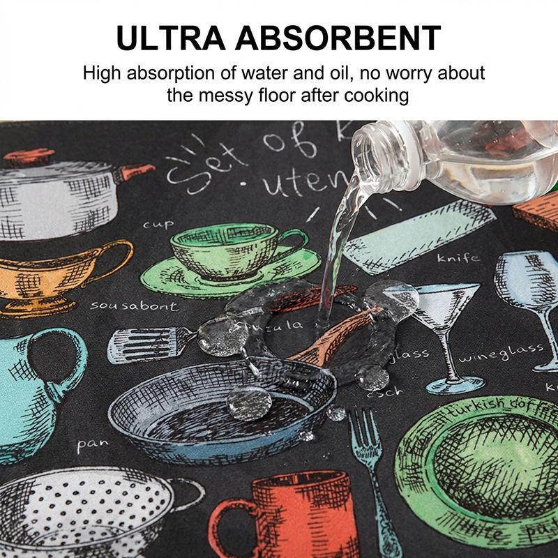 2PCS Coffee Doodle Kitchen Rugs Mats Set of Kitchen Utensils Mats Absorbent Washable Rug for Floor Chocolate Cafe Runner Rug Funny Kitchen Decor