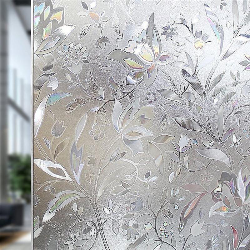 1PC 60x200cm 3D Rainbow Tulip Private Window Film Stained Glass Sunscreen Home Scrub Film Non-Stick Removable Reflective Window Sticker