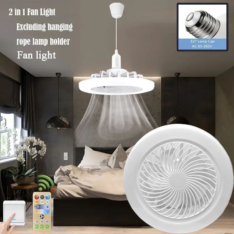 E27 LED Socket Ceiling Fan Light Dimmable 50W With Remote Control Silent Fan Light Enclosed Low Profile Fan Light