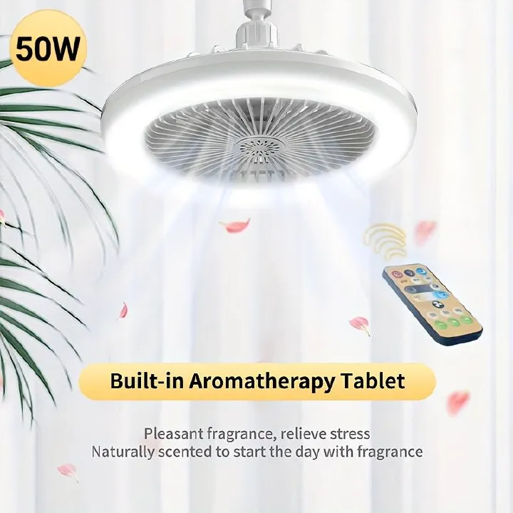 E27 LED Socket Ceiling Fan Light Dimmable 50W With Remote Control Silent Fan Light Enclosed Low Profile Fan Light