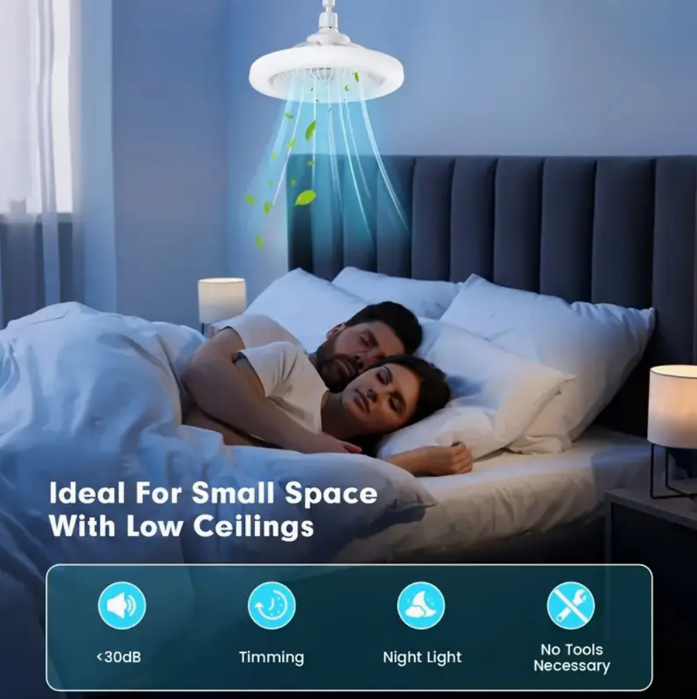 E27 LED Socket Ceiling Fan Light Dimmable 50W With Remote Control Silent Fan Light Enclosed Low Profile Fan Light