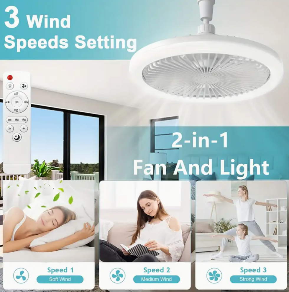 E27 LED Socket Ceiling Fan Light Dimmable 50W With Remote Control Silent Fan Light Enclosed Low Profile Fan Light