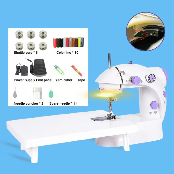 35PCS Portable Basic Sewing Fully Automatic Electric Machine Set with Extension Table and Light Mini Handheld Sewing Machine Foot Pedal Stitching Machine for Beginners Children