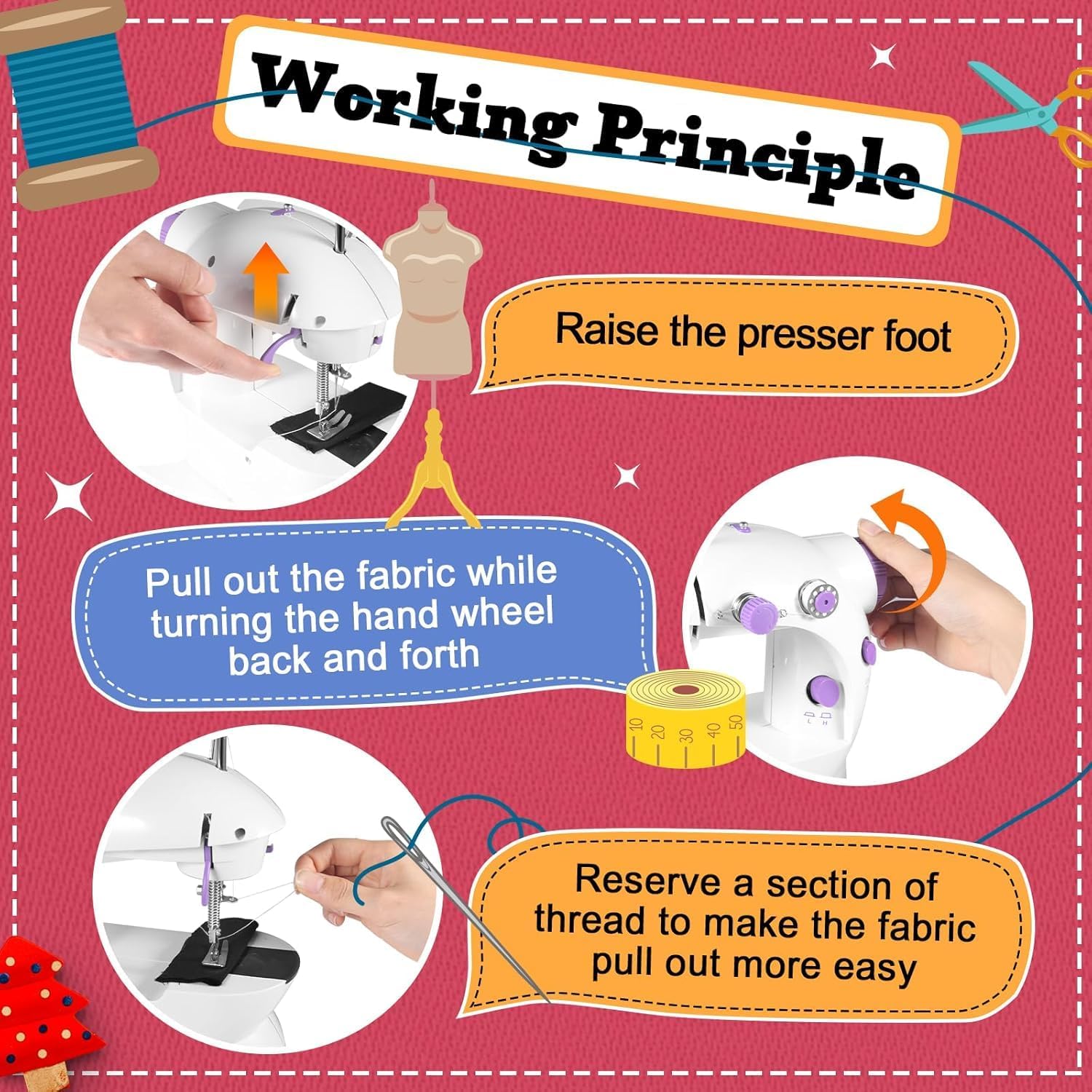 35PCS Portable Basic Sewing Fully Automatic Electric Machine Set with Extension Table and Light Mini Handheld Sewing Machine Foot Pedal Stitching Machine for Beginners Children