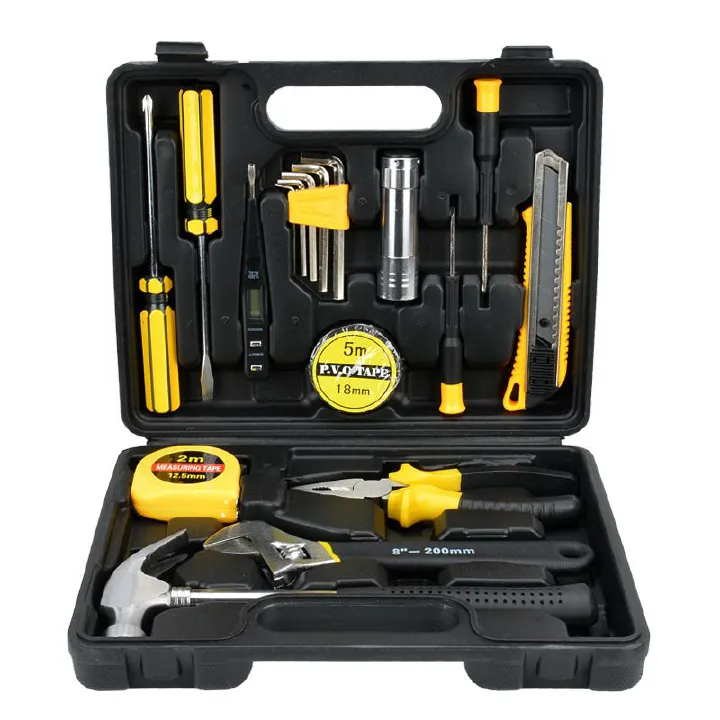 18pcs Tools Set General Household Hand Tool Kit with Plastic Toolbox Storage Case for Handyman Home Maintenance Car repair